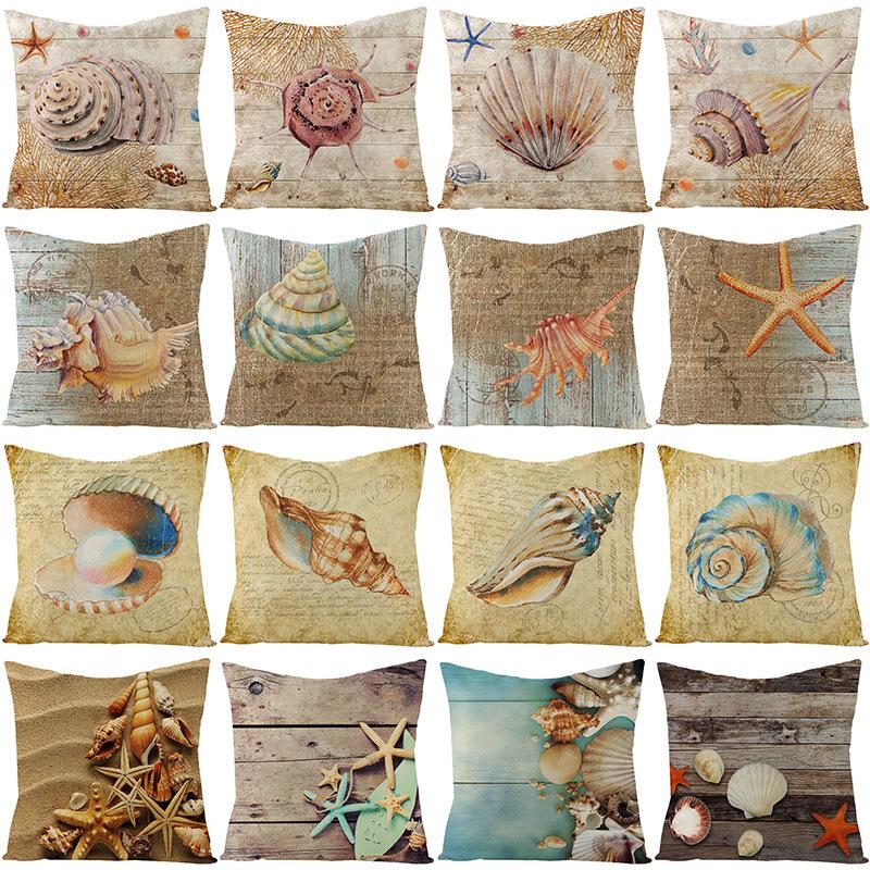 New Retro Style Polyester Pillow Cover Conch Shell Printed Cushion Pillow Cover Home Furnishings