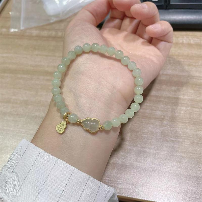 Recommended natural Hetian jade bead bracelet for women, fortune and prosperity gold-inlaid jade gourd, ancient style jadeite bracelet Lucky Gourd Bracelet
