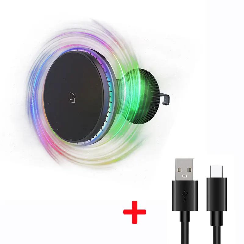 RGB Magnetic Car Wireless Charger For iPhone 12 13 14 15 Pro Max Mini Macsafe Car Phone Holder Stand Mount Fast Charging Station