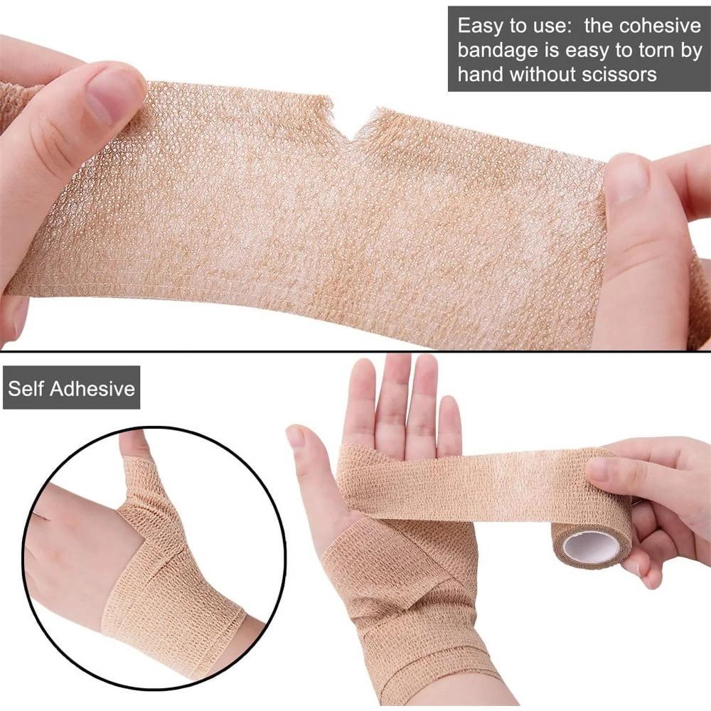 12 Pack Self Adhesive Bandage Wrap, Stretch Self Adherent Tape for Sports, Finger, Wrist, Ankle, Cohesive Bandages(1 Inch x 5 Yards/Roll)