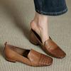 Fashion Roman Retro Cow Wave Natural Leather Women Loafers 2025 Autumn Fashion Slip-on Flat Shoes Square Toe New Style Women Shoes