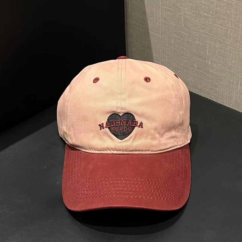 Color Matching Retro Love Embroidery Peaked Cap Children Spring and Summer Casual Wide Brim Show Face Small Soft Top Baseball Cap Tide