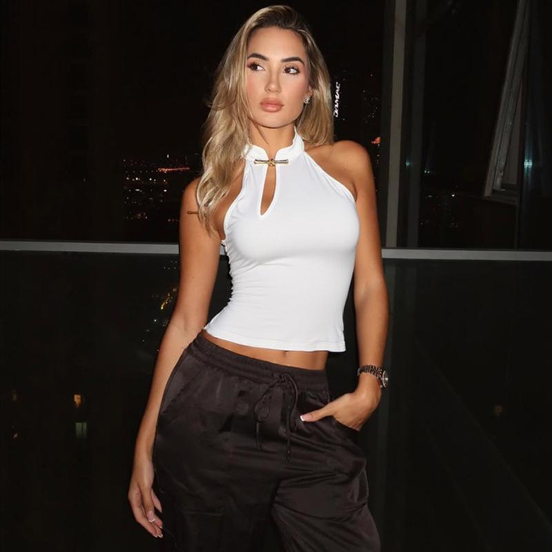 2026 Summer Off-Shoulder Metal Decor Cut-Out Tank Top for Women