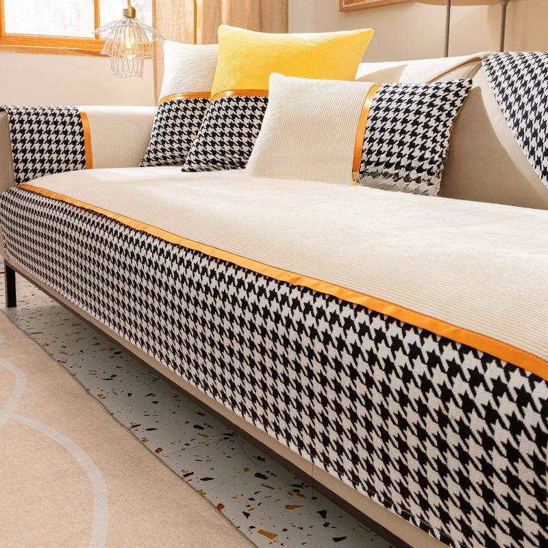 Houndstooth Sofa Cushion Four Seasons Universal Simple Modern Non-Slip Winter Cushion Light Luxury Leather Sofa Cover Towel