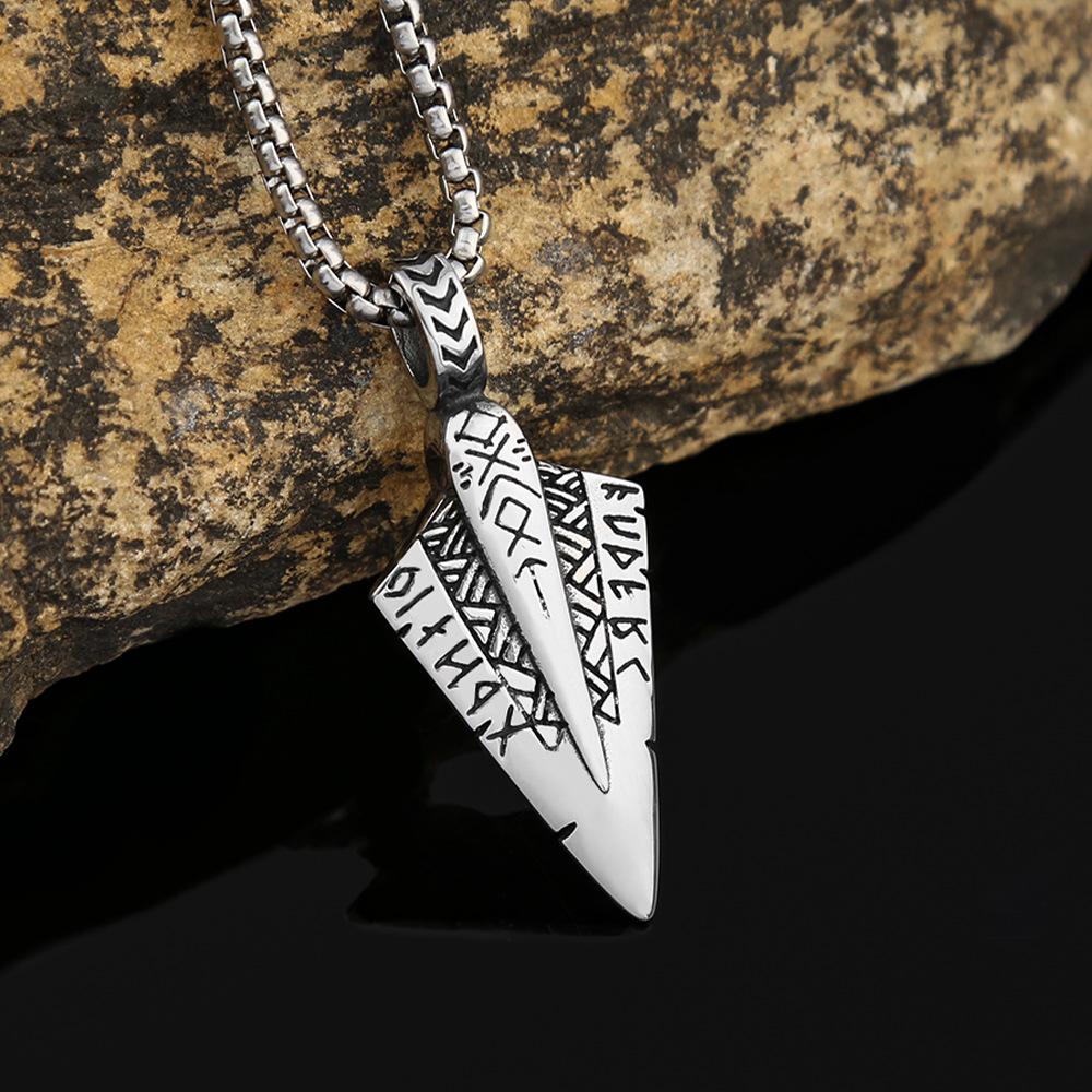 Men's Personality Titanium Steel Necklace Stainless Steel Viking Arrow Double Sided Pendant Sweater Chain