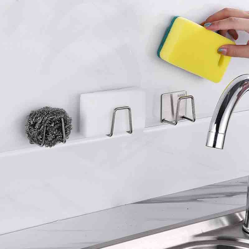 Mutfak Süngeri Tutucu Paslanmaz Çelik Lavabo Süngeri Drenajlı Kurutma Rafı Kendinden Yapışkanlı Saklama Tutucu Duvar Kancaları Mutfak Düzenleyici