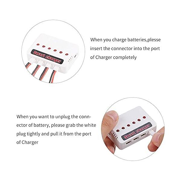 6-in-1 USB Charger for Lithium Batteries | Compatible with Hubsan H107D, Syma X5C, RC Helicopters | Overcharge Protection, White, Plastic