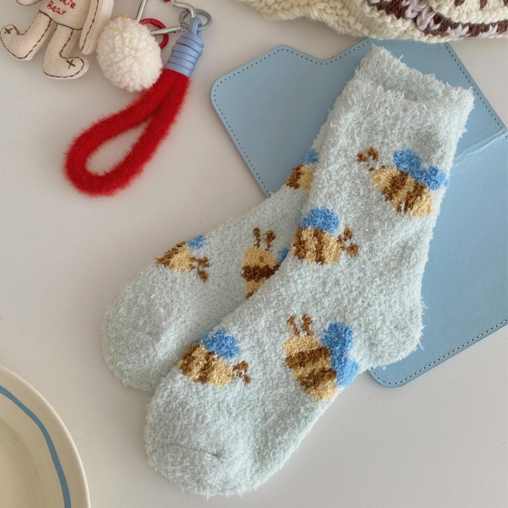 Thicken Coral Fleece Socks Warm Sleep Socks Cartoon Fuzzy Floor Socks  Women Socks