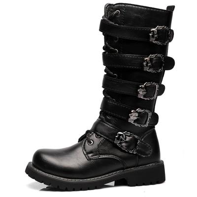 Fashion High Quality Men's Gothic Boots Punk Style Street Motorcycle Boots Fashion Mid-calf Leather Boot Winter Plush Warm Boots for Men