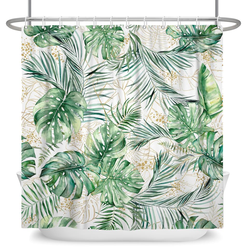 Tropical Greenery Leaf Shower Curtain Tulip Bathroom Curtain Romantic Refreshing Curtain Polyester Waterproof Bathroom Shower