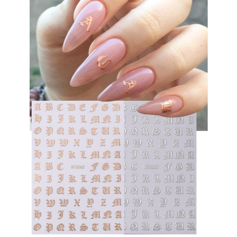 1pcs English Letter Nail Art Stickers, 3D Nail Decals DIY Nail Art Decorations, Nail Art Supplies