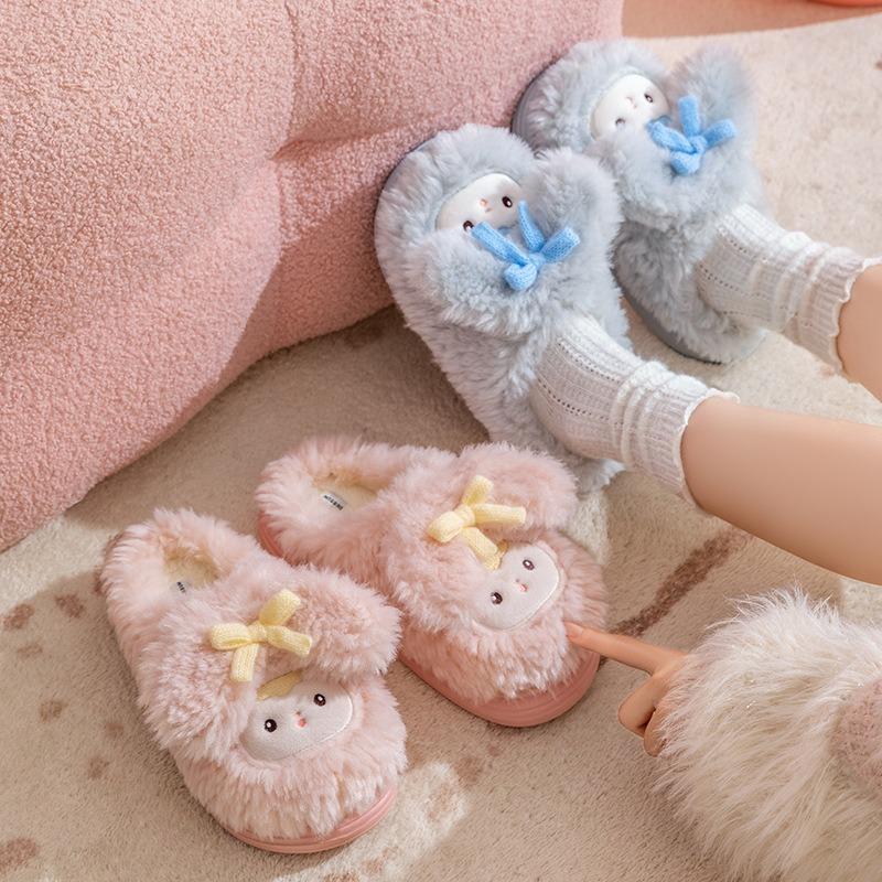 Autumn and Winter New Cute Cartoon Thick Plush Cotton Slippers Women's Home Warm Non-slip Soft Bottom Indoor Fluffy Slippers
