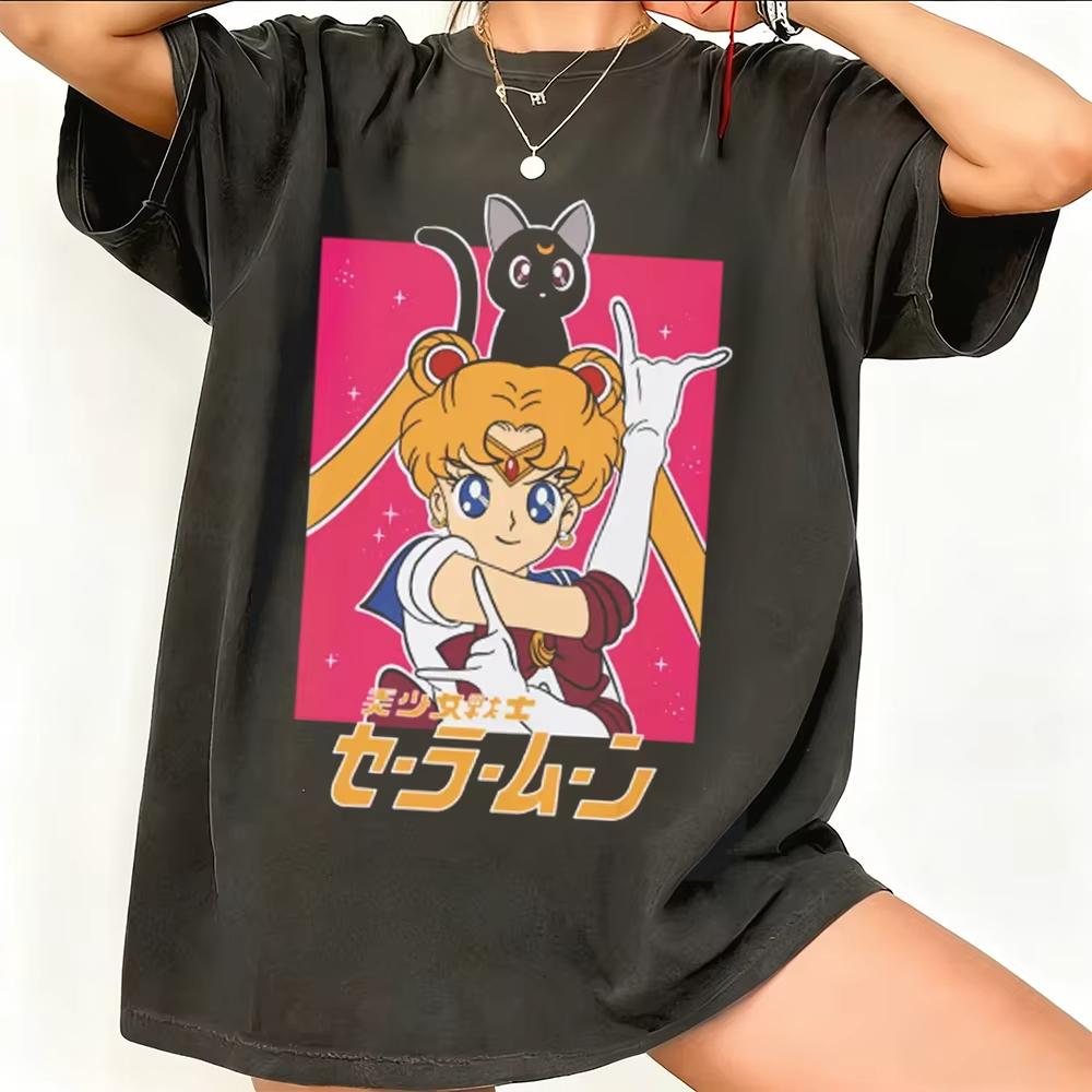 Sailor Moon Retro 90s Anime Graphic T Shirt 2026 Summer Unisexs Clothing Women Tee Streetwear Casual Trend Couple Hip Hop Top