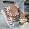 Thick Soled Fashionable Casual Single Shoe with Women's Printed Toe Cover, Belt Buckle, Hollowed Out Wedge Heel