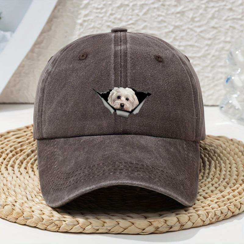 1Pc Women'S Cartoon Hole-Punched White Dog Print Accessories Washed Baseball Cap Unisex Dad Hat Soft Top Outdoor Curved Brim Hat