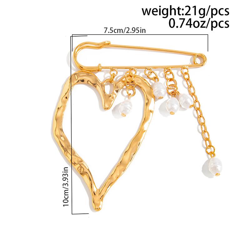 Creative Beaded Heart Shaped Tassel Metal Brooches Adjusting The Pant Legs Belt Safety Pin Versatile Clothing