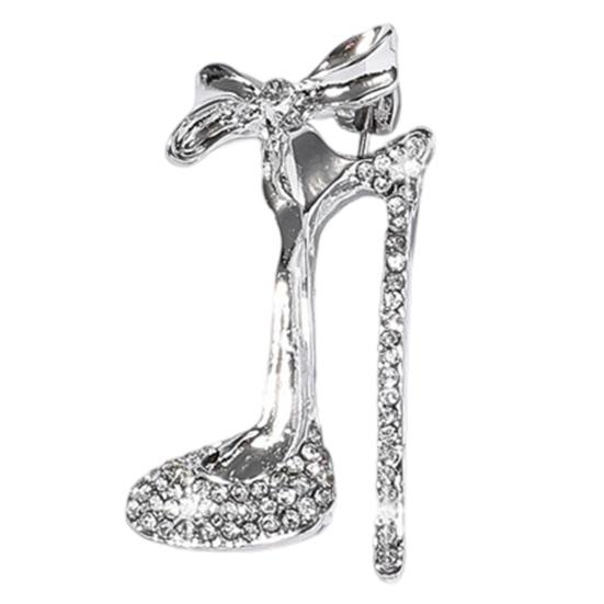 jijijing Brooch Pin, High Heels Bow Shape Lapel Pin with Sparkling Rhinestones, Women Badge for Suits Coats Bags Accessories