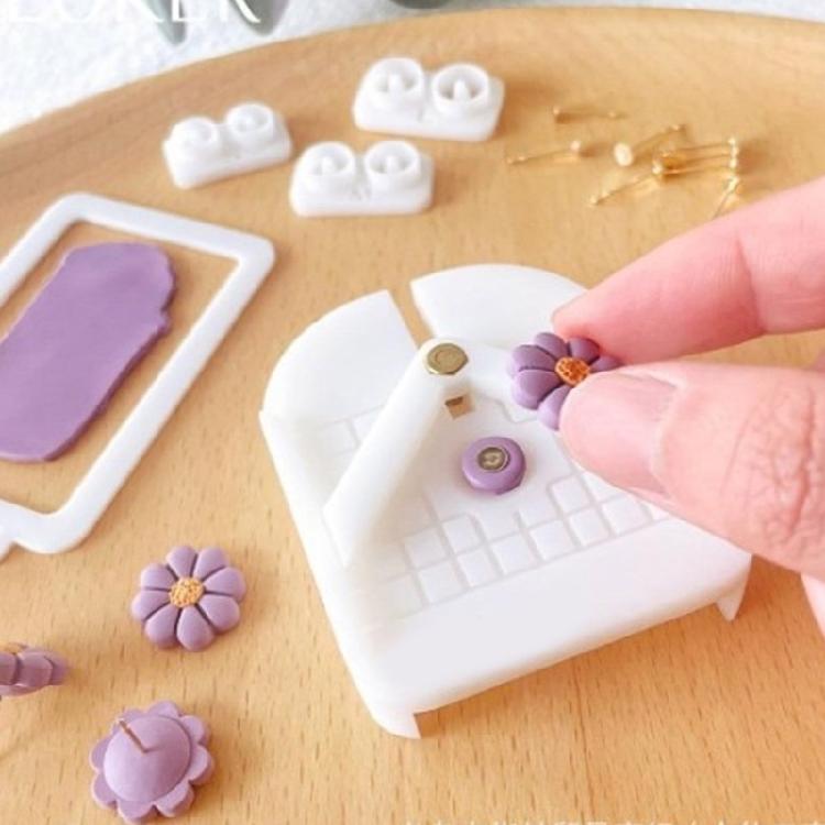 Stud Embedding Device Clay Earring Making Set for Clay Jewelry Featuring Various Size Cutters and Positioning Board