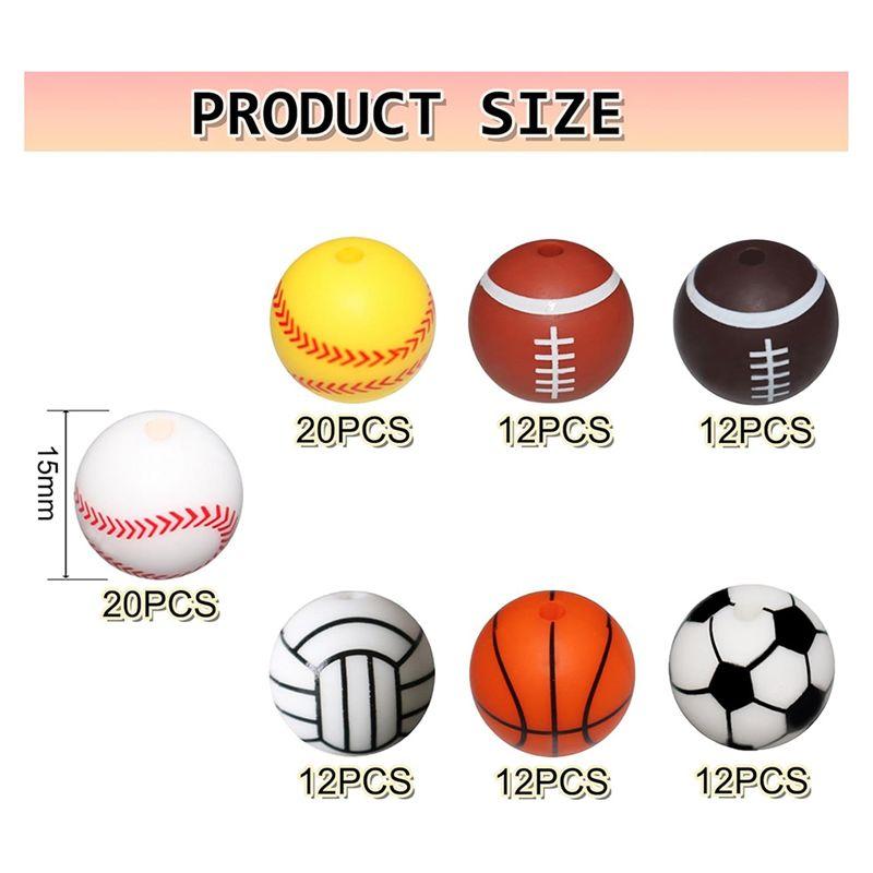 A84X-100 Pcs Silicone Sports Beads 15Mm For DIY Keychains, Necklaces - Safe, Multifunctional Craft Beads