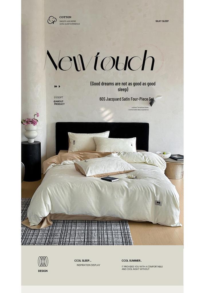 Luxurious Jacquard Sateen 60S Cotton 4-Piece Bedding Set: Pure Cotton Sheets and Duvet Cover
