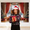 Christmas Decor Backdrop Fireplace Xmas Tree Gifts Red Curtain Decoration Family Holiday Party Photography Background Banner
