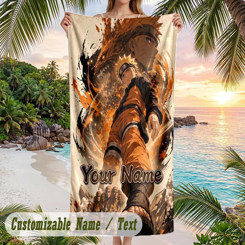 Naruto Beach Towel, Personalized Custom Name Text, Quick Dry Large Absorbent Towel For Beach Pool