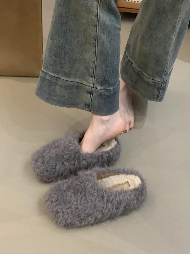 Thick-bottomed small man with inner height increase, gentle and cute, sheep curly hair, warm and velvet, one pedal, Muller cotton slippers.