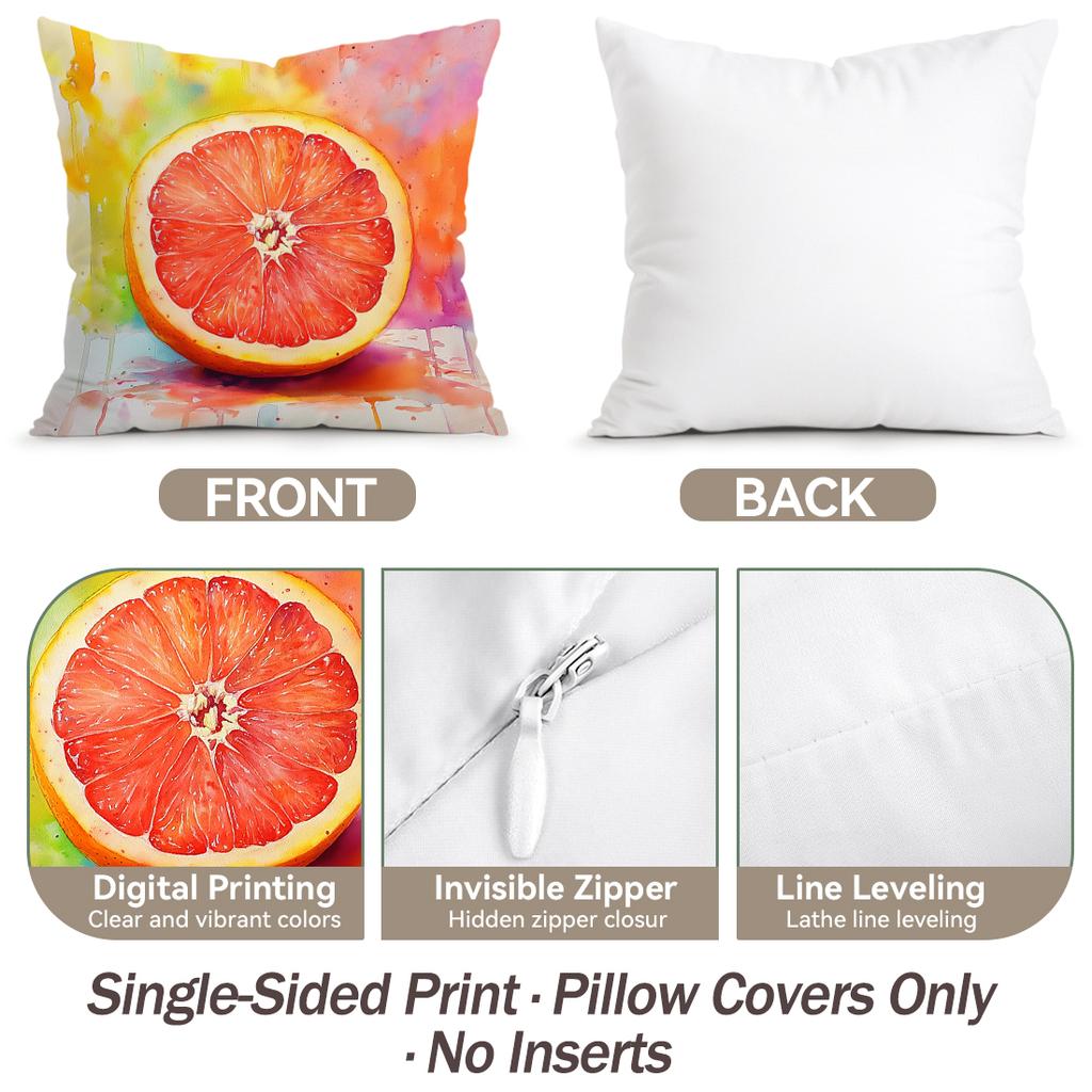 4 Pcs Summer Fruits Single-Sided Printed Pillowcase Cushion Cover,Suitable For Living Room,Bedroom,Car Decoration