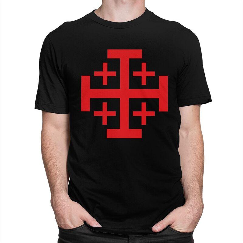 Jerusalem Kingdom Cross T Shirt Men Short Sleeve Knights Templar Crusades Tshirts Tee Tops Pure Cotton Slim Fit Tshirts Gift