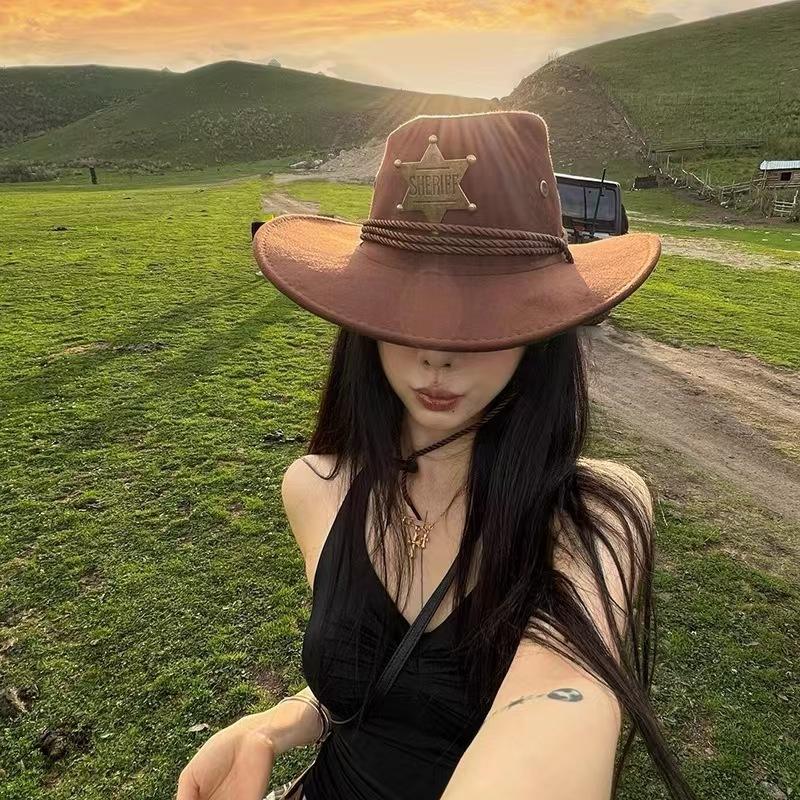 1Pc Unisex Artificial Suede Beach Cowboy Hat Wide Brim Sun Protection Party Cosplay Hat Solid Color Breathable Jazz Hat