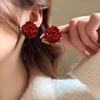 Orecchini a bottone smaltati a forma di fiore piegato 3D color rosso acceso per donna, personalità, temperamento, gioielli minimalisti