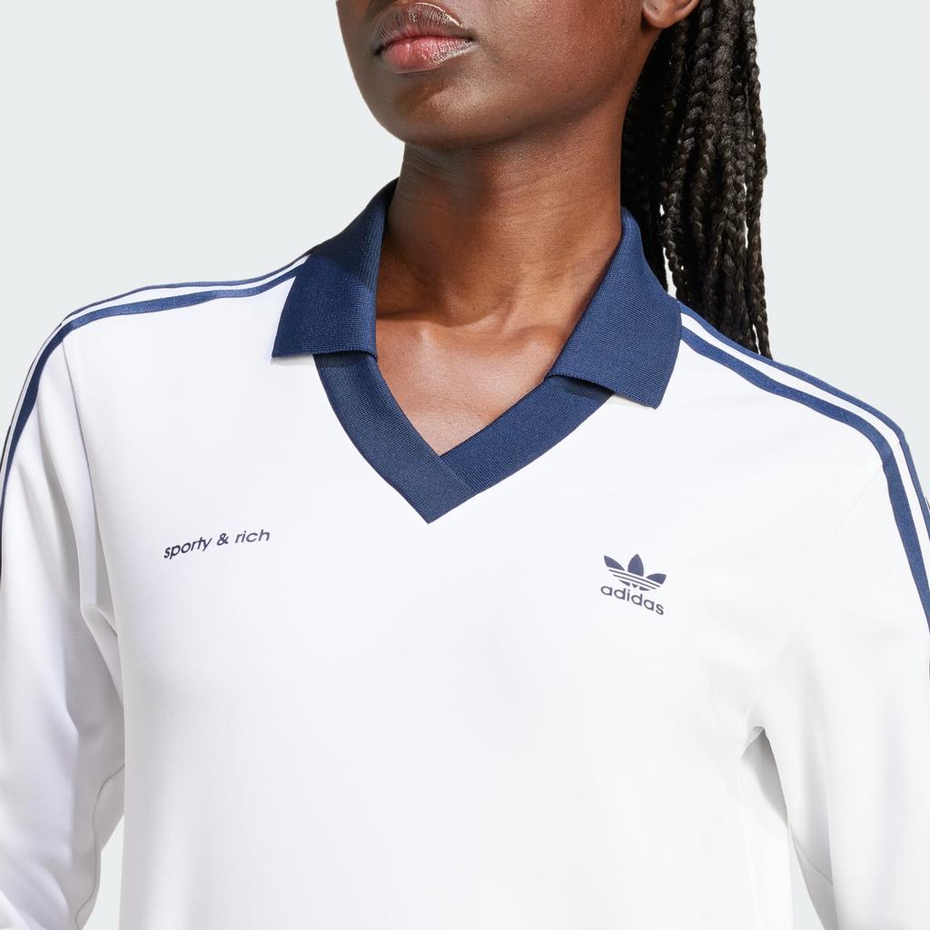 Adidas Originals Sporty & Rich Collaboration SS24 Comfortable Fashion V-Neck Soccer Jersey Women Tops White JI9276