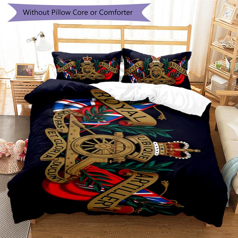 British Royal Artillery 3pcs Bedding Set Duvet Cover Closure Includes 1 Duvet Cover & 2 Pillowcases for All Seasons Bedroom Home Dorm Decor