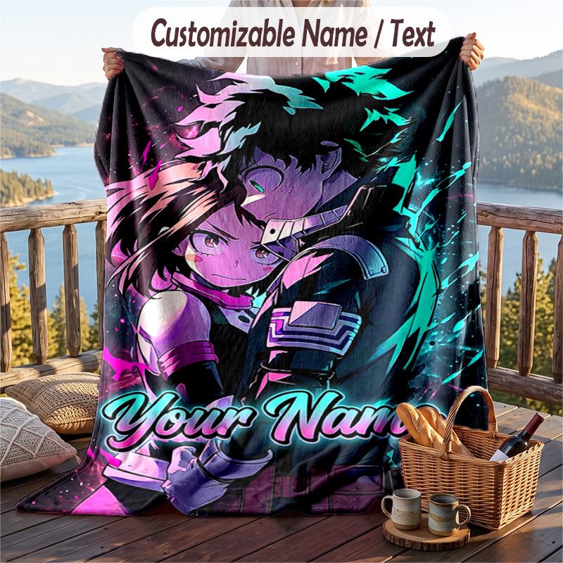 Personalized Flannel Throw Blanket,My Hero Academia Custom Printed Name, Cozy Plush Blanket For Home Use