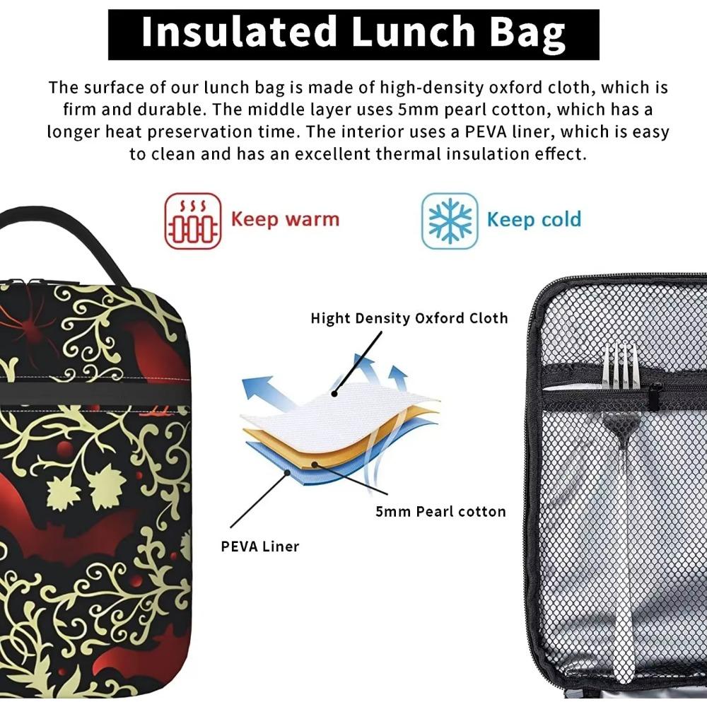 Raben Spinnen und Fledermäuse Lunchtasche Kinder Lunchtaschen Lunchbox Lunchtasche für Frauen Bento Tragetasche Isolierter Lunchbehälter