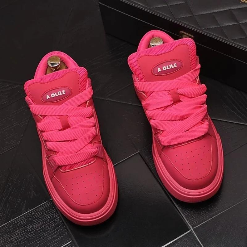 Chunky Sneakers Men 2025New Spring Fashion Casual Shoes Couple Round Head Lace Up Board Shoes Street Running