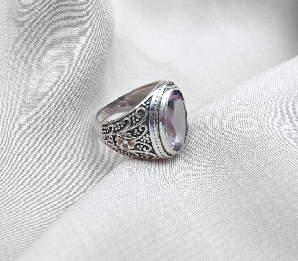 Amethyst Plaster Ring: Handmade Sterling Silver Statement Jewelry