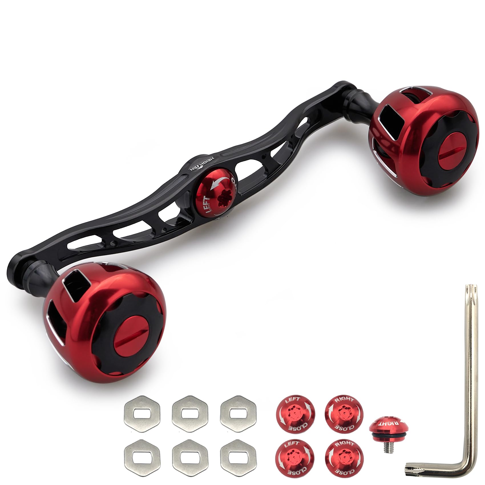 

HEIGHTEN 130mm Reel Handle with 32mm Knob for Shimano, Daiwa, and Abu Garcia Baitcasting Reels, Wheel Series (120mm - Black & Red) (818)