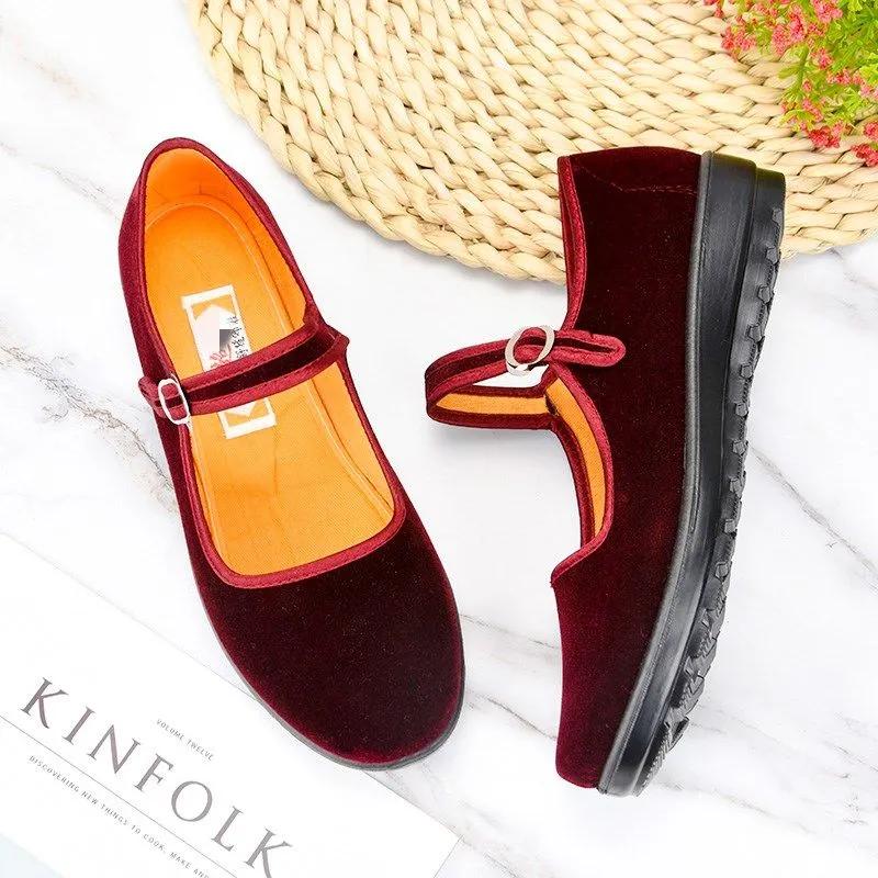 Sapatos Femininas Women Fashion Sweet Wine Red Buckle Strap Anti Skid Dance Shoes Lady Casual Comfort Black Shoe Ab624