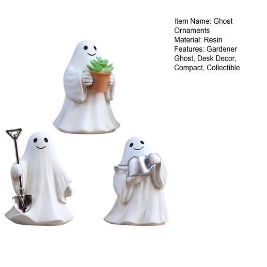 3 Pcs Halloween Ghost Figurines Resin Gardening Ghost Statue Cartoon Ghost Collectibles