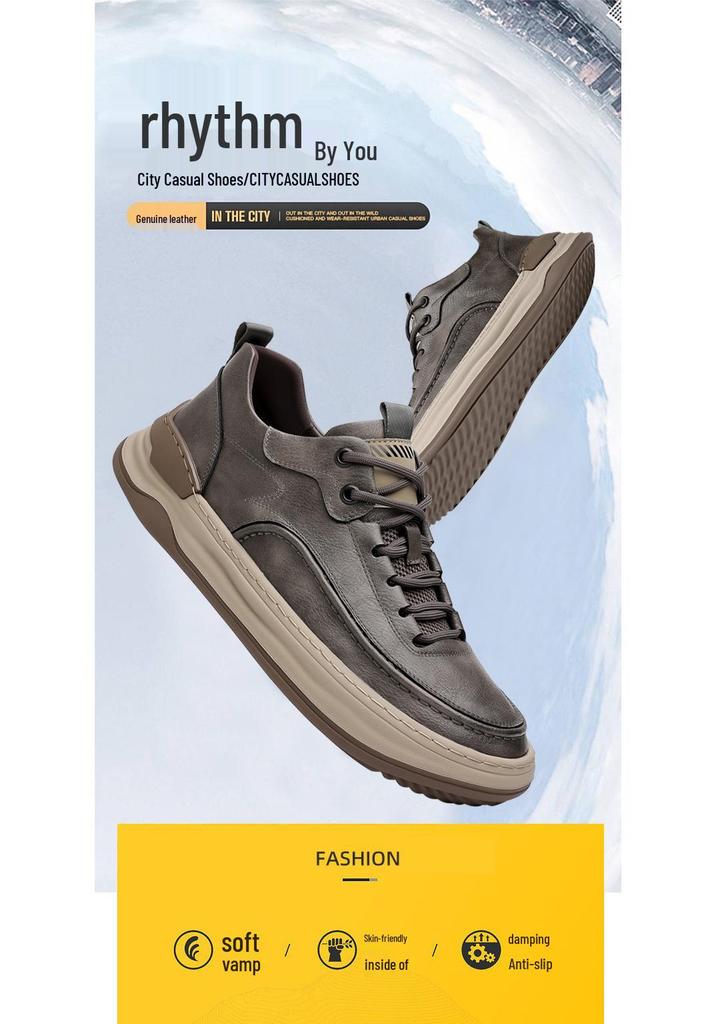 Hochwertige atmungsaktive Herren-Board-Schuhe aus echtem Leder - Lässige Outdoor-Sneaker für Frühling/Sommer mit dicken Sohlen, handgenähtes Design.