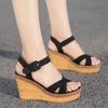 2025 slope heel sandals women's summer new high-heeled platform open-toed muffin shoes European station casual sandals