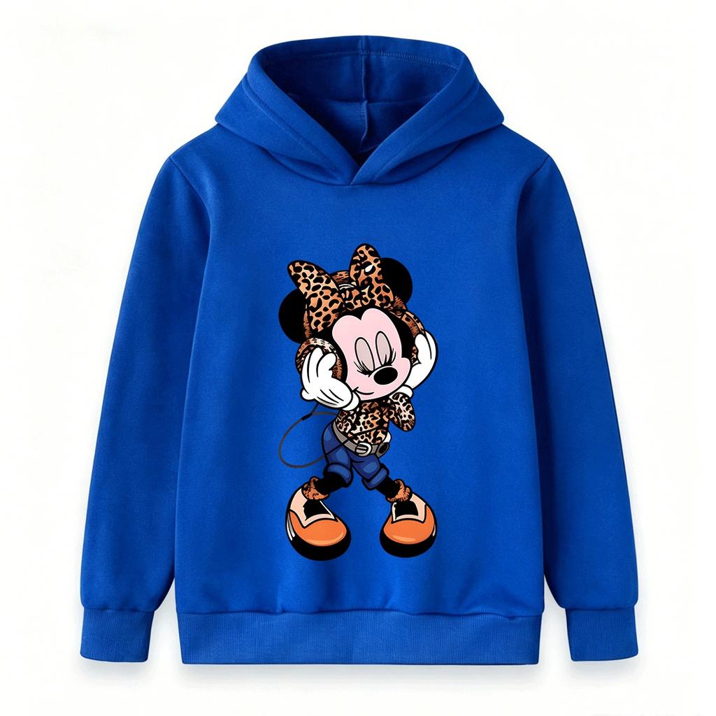 Kids Boys Girls Pullover Hoodie, Trendy Leopard Print Mouse Cartoon Pattern Casual Long Sleeve Hooded Sweatshirt, Soft Warm Streetwear Tops Daily Wear