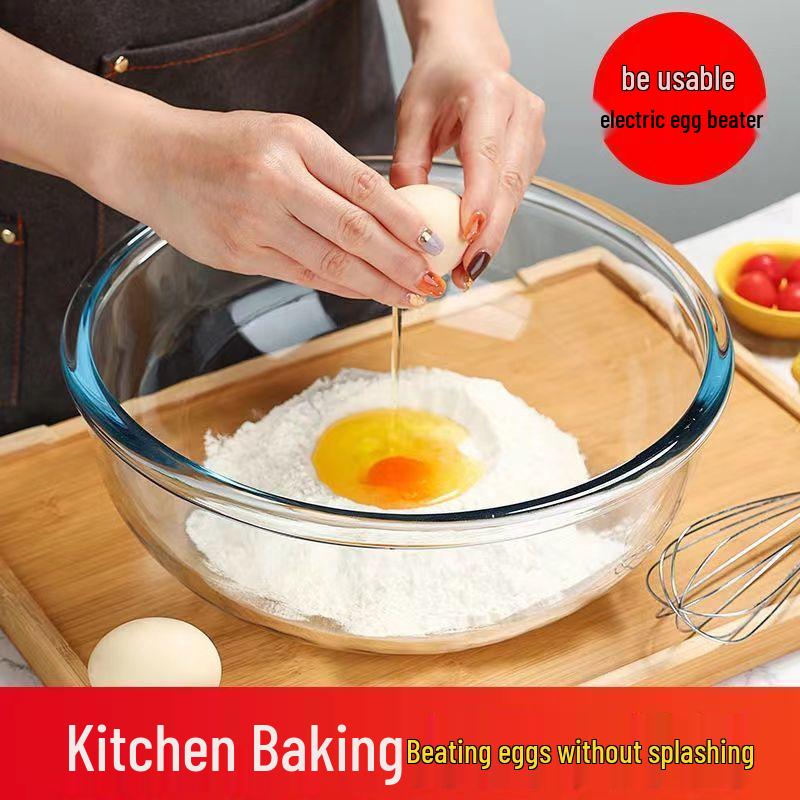Large Transparent Borosilicate Glass Mixing Bowl: Non-Stick, High Temperature Resistant, Perfect for Salads, Baking, and Egg Beating