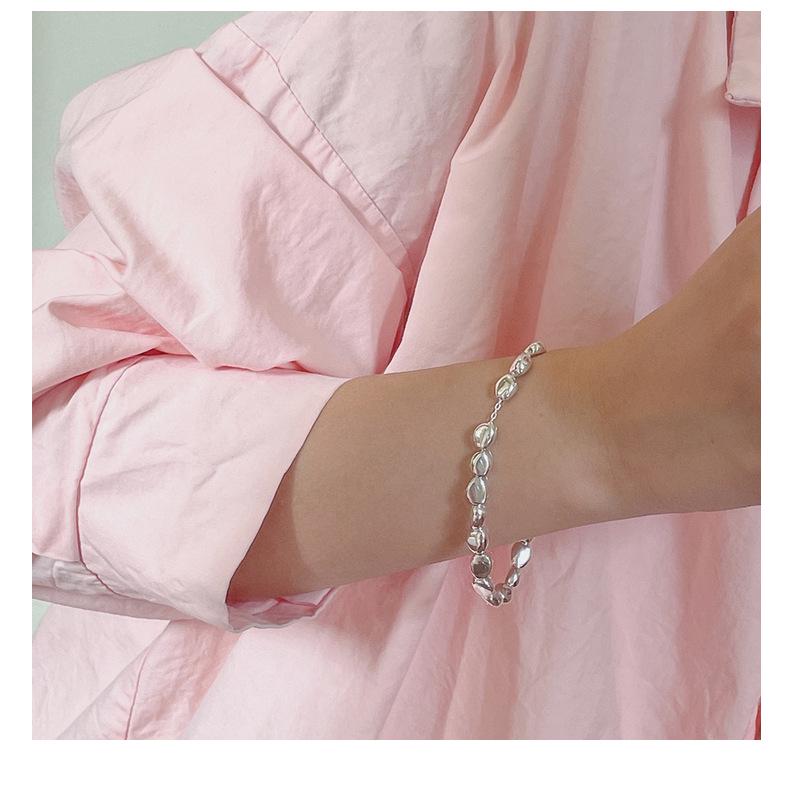 Korean Style Silver Bean Necklace & Bracelet Set - Fashionable S925 Sterling Silver Clavicle Chain