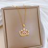 Empty Three-Dimensional Crown Light Luxury Temperament Gorgeous Full Diamond Necklace Female Versatile Collarbone Chain Titanium Steel Chain