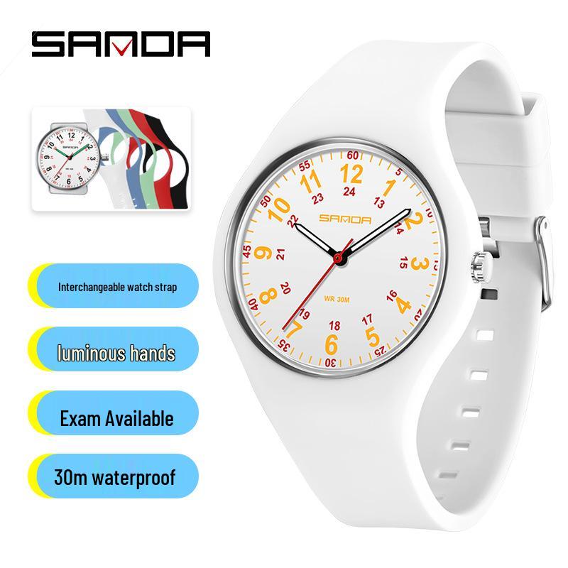 SANDA Lightweight Children's Luminous Waterproof Silicone Quartz Watch - New Model, Ideal for Exams and Casual Wear.