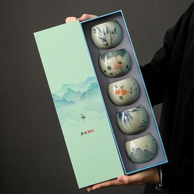 Ge Kiln Hand-Painted Hat Cup Teacup Kung Fu Tea Set Master Cup Single Cup Five Cups Gift Box Set Gift Companion Gift