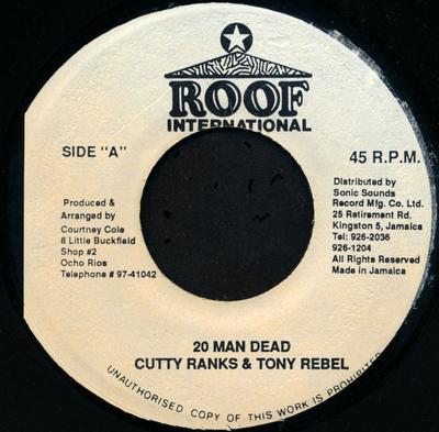 7inch Record CUTTY RANKS & TONY REBEL - 20 Man Dead NONE Roof Internatio Jamaica Reggae, Ska & Dub Used