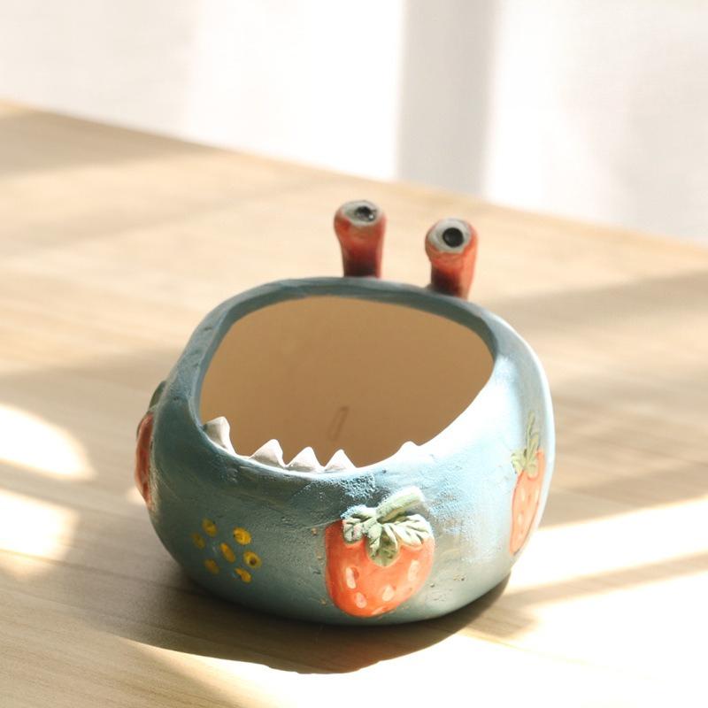 Big eyed monster ugly eight monsters crab boss rough pottery hand drawn breathable succulent flowerpot creative rough pottery